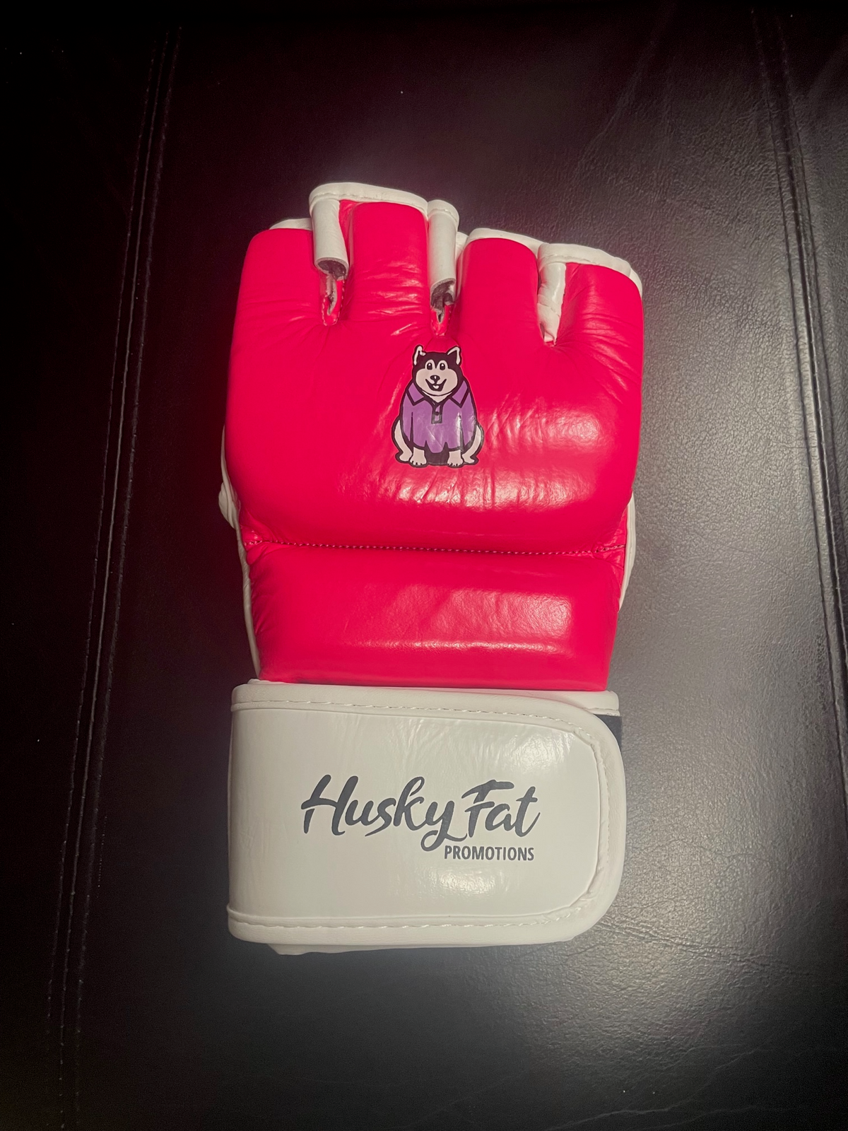 Husky Fat Branded MMA Gloves - Pink Glove - White Strap