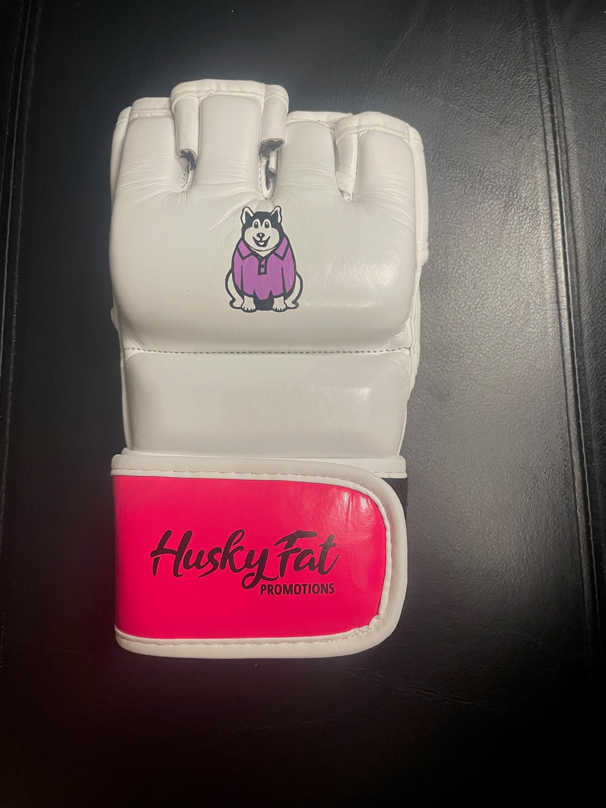 Husky Fat Branded MMA Gloves - White Glove - Pink Strap